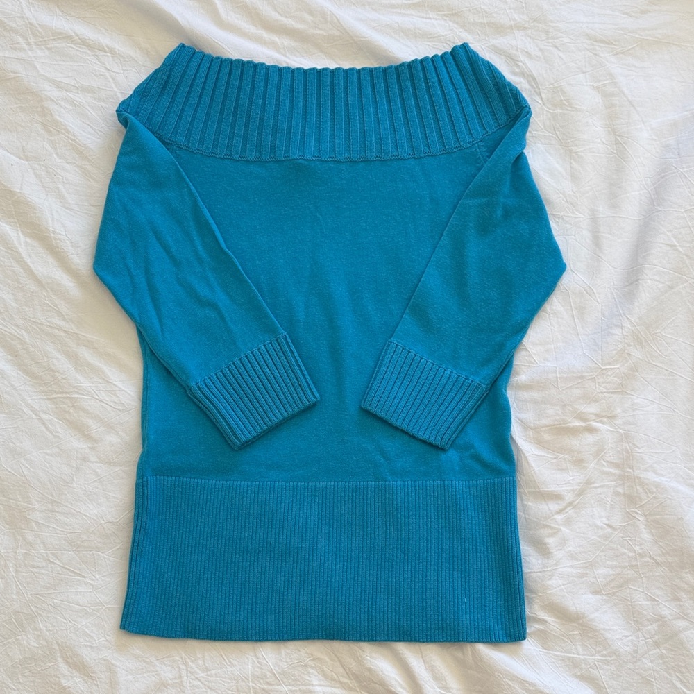 W by Worth Turquoise Off-Shoulder Cashmere Blend Sweater